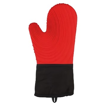 耐高溫矽膠螺紋防燙手套 廚房用 矽膠+棉材質  紅色  1雙