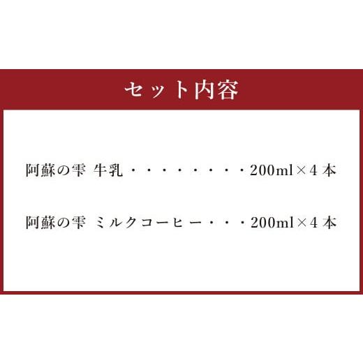 ふるさと納税 熊本県 西原村 阿蘇の雫 牛乳・ミルクコーヒー 200ml×8本セット 合計1.6L ミルク コーヒー 生乳100％使用 乳飲料 ドリンク