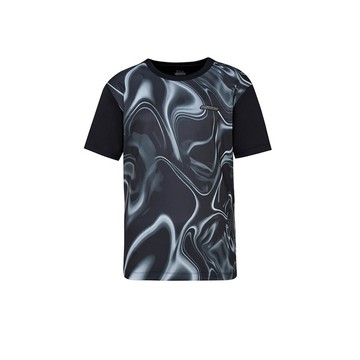 FILA 男未來感金屬印花短袖機能運動上衣-黑色 1TEZ-5301-BK