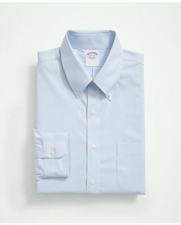 Brooks Brothers Men's Stretch Supima Cotton Non-Iron Pinpoint Oxford Button-Down Collar, Candy Stripe Dress Shirt | Light Blue | Size 15½ 34