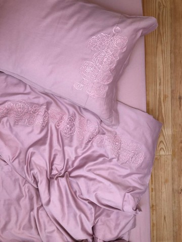 粉紅牡丹刺繡棉質緞面床包被套 - OEKO-TEX 認證
