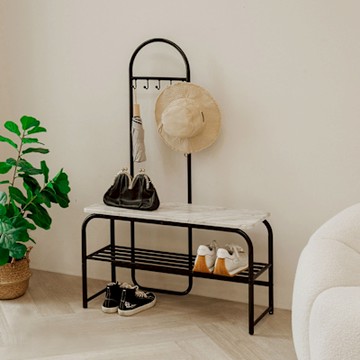 【H&R安室家】歐式仿大理石紋收納穿鞋椅 台灣製 LS298(置物架 鞋架)