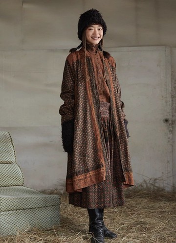 復古文青 真絲拼接連身裙