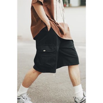 美式休閑工裝男女短褲 口袋寬松復古阿美咔嘰松緊帶褲子夏季2024