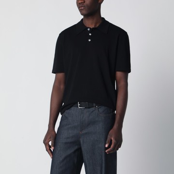 Black cotton knit polo shirt