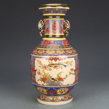 雍正琺瑯彩雙耳瓶仿古瓷器花瓶