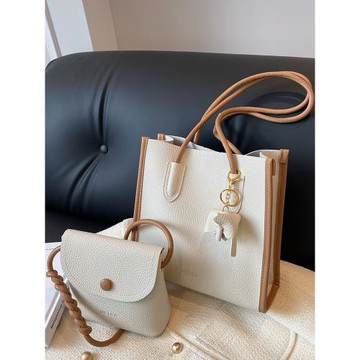 時尚撞色手提大容量包包女新款荔枝紋托特包2025小眾高級感腋下包