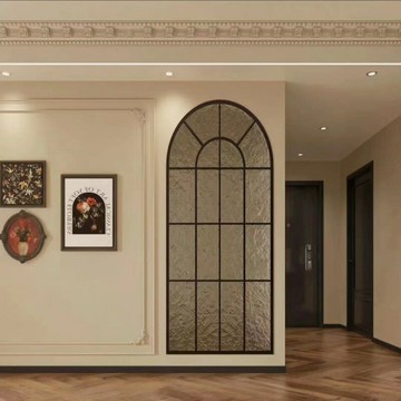 熱銷/免運費 法式輕奢風入戶進門拱形不銹鋼長虹玻璃屏風隔斷客廳玄關遮擋屏風