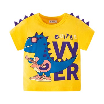 BE TOP - 純棉立體短袖上衣-搖滾恐龍-黃色