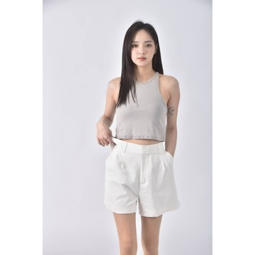 (M) net高腰雪紡高腰白色短褲二手衣