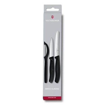 【Victorinox 瑞士維氏】SWISS CLASSIC 削皮刀具組與削皮器，3件裝 -黑(6.7113.31)【墊腳石】