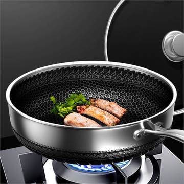 嚴選304不銹鋼加深牛排鍋平底鍋無涂層不粘煎鍋家用煎炒一體鍋28