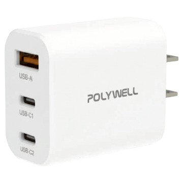 POLYWELL 寶利威爾 USB+雙Type-C 三孔快速充電器 30W PW15-T05-A055  白色  1個