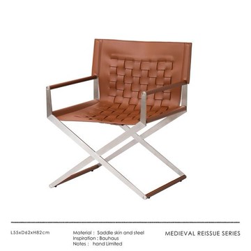 免運 可開票 超低價 經典編織馬鞍皮扶手椅包豪斯鋼腳簡易戶外椅子加寬加粗家用椅子 快速發貨