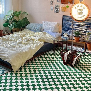 【可開發票】【口碑推薦】屋顏icarpets棋盤格地毯綠白格子簡約ins風摩洛哥地墊可定製