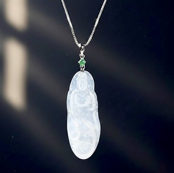 冰種翡翠觀音菩薩項鍊 18K金鑲嵌 | 天然緬甸玉A貨翡翠 | 送禮