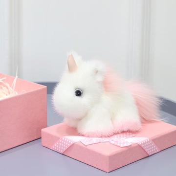 進口水貂毛夢幻獨角獸掛件玩偶公仔毛絨小白馬包包鑰匙扣汽車掛飾