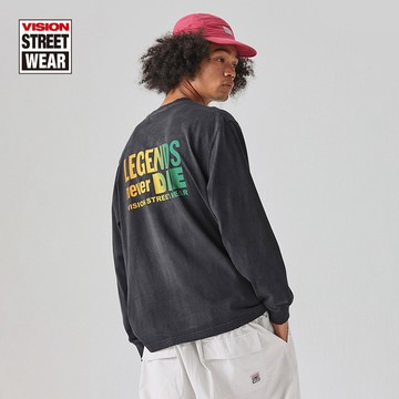 VISION STREET WEAR 經典復刻寬鬆長袖T卹 漸變水洗做舊 男女同款 V241NC9011