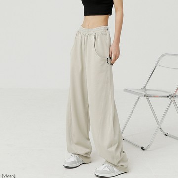 杏色運動褲女秋季直筒寬鬆衛褲潮牌hiphop闊腿褲跳舞褲