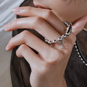 Unisex | 極晝系 - 靜日 * 不銹鋼 圓珠 中性 個性 幾何 雙指戒