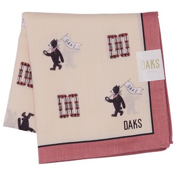 【DAKS】經典Logo雙D旗幟熊帕領巾(奶茶/橘)