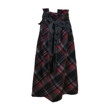 YLZ紅色格紋腰飾片半裙