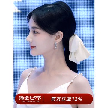 李一桐同款白色大蝴蝶結發飾發夾女后腦勺2025新款網紅彈簧夾發卡