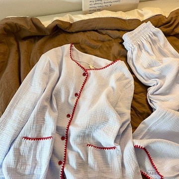 【台灣出貨】簡約休閒ins雲朵棉長袖睡衣女春秋新款拼色慵懶風少女可外穿套裝睡衣長袖睡衣居家睡衣居家服睡衣套裝女生睡衣