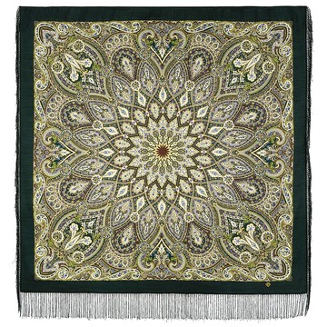 Pavlovo Posad 俄羅斯披肩 100% 羊毛圍巾 125x125 公分 絲綢流蘇設計 1826-9