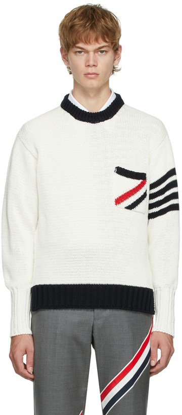 Thom Browne 灰白色 RWB & 4-Bar Stripe 针织衫