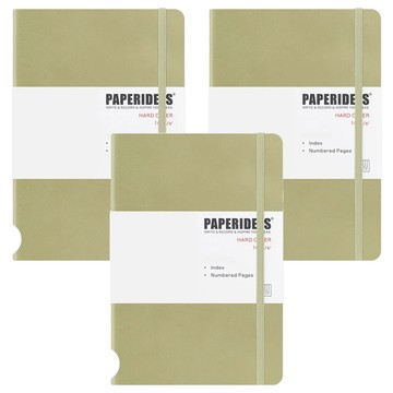 PAPERIDEAS A5 硬皮橫線筆記本 188頁 100g純木漿無酸紙 變色環保PU皮  山梔茶  3本