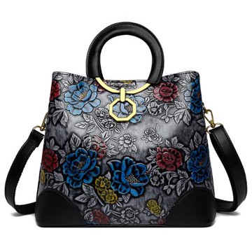 Jpqueen 滿版大氣牡丹壓花大容量 手提斜背包 側肩包 水桶包(4色可選)