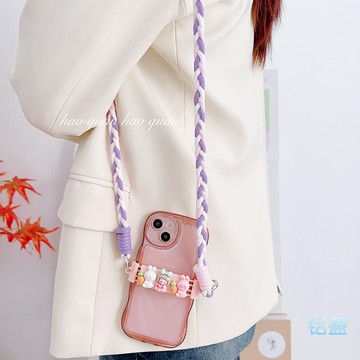 潮牌 撞色編織麻花掛繩 伸縮 iPhone 手機掛繩 OPPO 三星 手機夾 通用 6.8吋 保護殼背夾 防丟斜跨掛繩