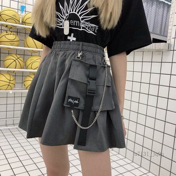 韓版ins原宿風工裝半身裙女學生高腰顯瘦大口袋網紅百褶裙短裙潮
