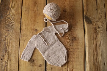 新生兒純粉色套裝，攝影道具女孩，嬰兒帽子，禮服女孩