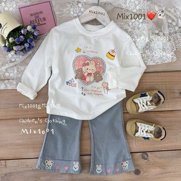 🌈✨mix1001 甜心小熊🐻小兔🐰印圖上衣 ✨兒童 熊熊兔兔上衣5-19