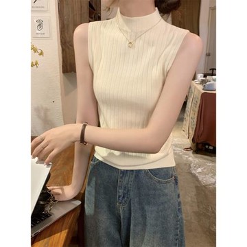 半高領背心針織打底衫女秋季適合小西裝內搭修身氣質法式無袖上衣