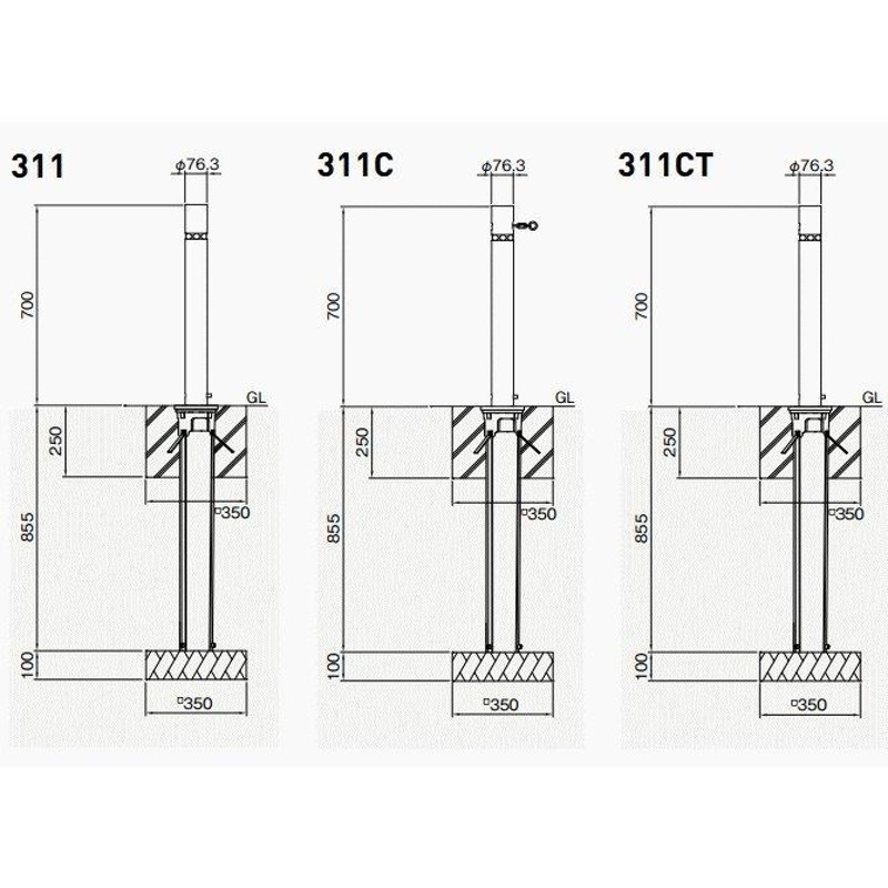 帝金バリカー 311C取替支柱 バリアフリーステンレス製上下式バリカー