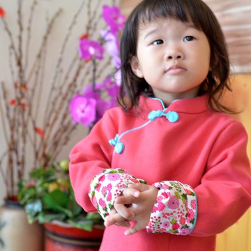 兒童旗袍 古風 冬季款 長袖素面款(粉色)