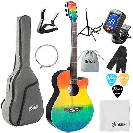 Soldin 40 Inch Acoustic Guitar Beginner Cutaway Acustica Guitarra Bundle kit With Gig Bag,Guitar Stand,Tuner,Strap,Capo,Strings,Cleaning Cloth and Pic