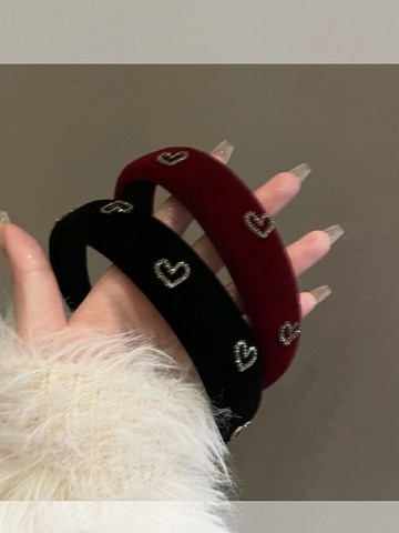 秋冬紅色絲絨愛心發箍女款年新款高顱頂頭箍洗臉發卡發捆頭飾