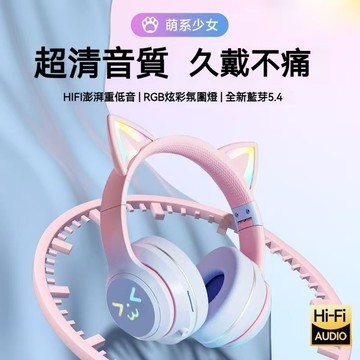 【台灣現貨】 貓耳頭戴耳機 重低音 耳罩式耳機 有線耳機 電競耳機 發光有線耳機 學習頭戴耳機 頭罩式耳機 降噪耳機