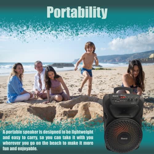 Iburst Portable Bluetooth PA Speaker System 600W Rechargeable Outdoor Subwoofer, Microphone in, Party Lights, USB, Radio, Microphone   Remote Stereo L