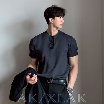 【AK】立體羅紋針織圓領短袖T恤|男裝夏季修身質感上衣|韓系極簡風素色針織短T百搭穿搭款