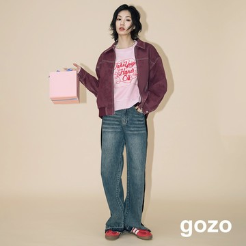 【gozo】A｜復古仿麂皮壓線廓型雙向拉鍊外套(深咖/深紅_F) | 女裝 現貨 休閒