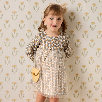 PIPPY 經典點點圓領棉質洋裝附小包 黃-130