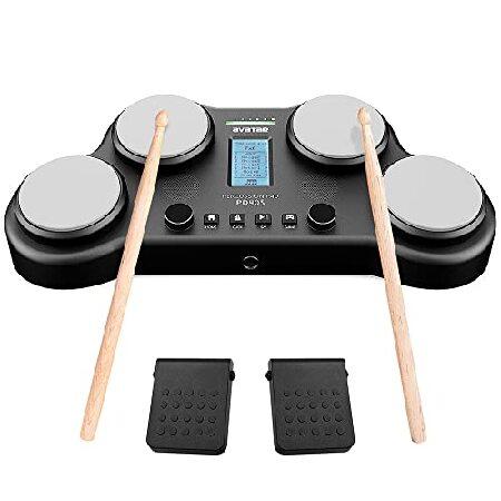 HXW Tabletop Electric Drum Set, With Percussion Sounds, Velocity-Sensitive Pads, Pedals and Sticks Black PD405