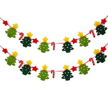 摩達客-超萌小聖誕樹拐杖拉條串旗吊飾兩入組