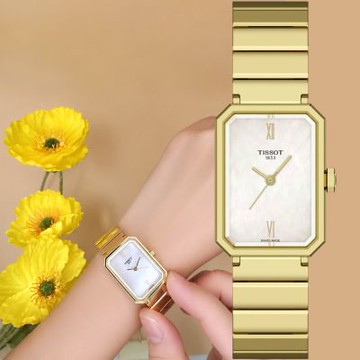 TISSOT 天梭 官方授權 SRV系列 幾何造型 方型腕錶 女錶 手錶-T1601103311300/金色30x21.8mm