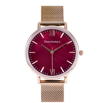 Venus 天然母貝紋石金屬腕錶  [小錶面] 母貝紅-米蘭玫金